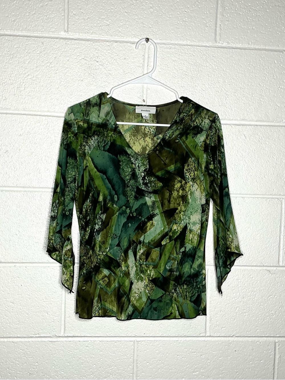 < Vintage Y2K Dressbarn Green/Black Patterned Blouse Size Small >